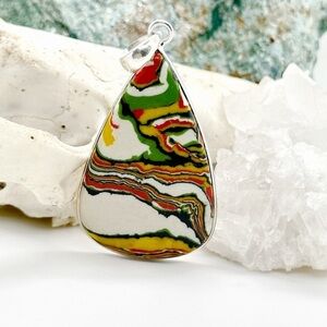 MOTOR Agate “Fordite” UNIQUE  OOAK Solid Sterling Silver Pendant